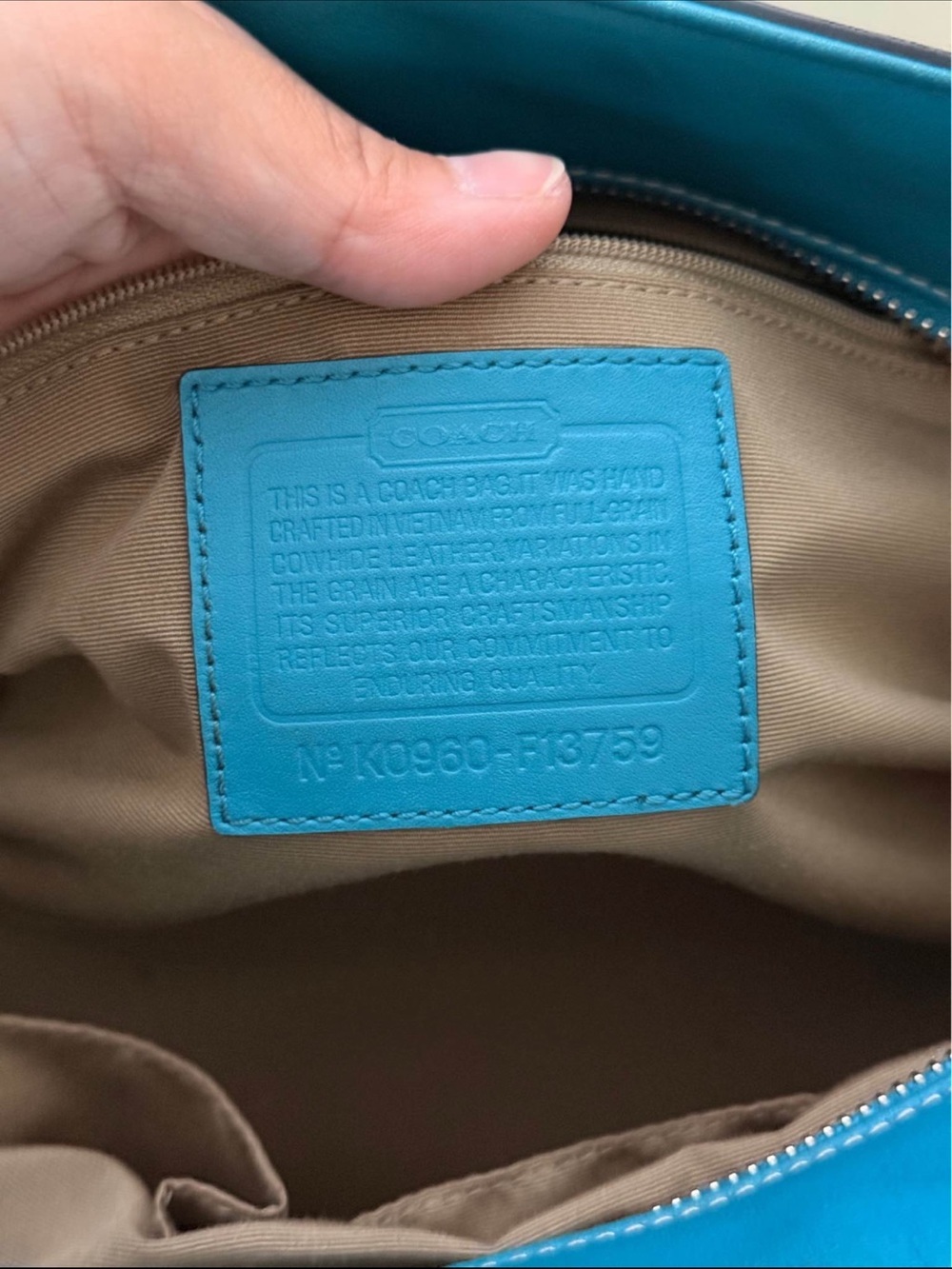 Authentic Coach Teal Turquoise Leather Pleated Gallery Tote – styled w/ a scarf - Picture 6 of 8